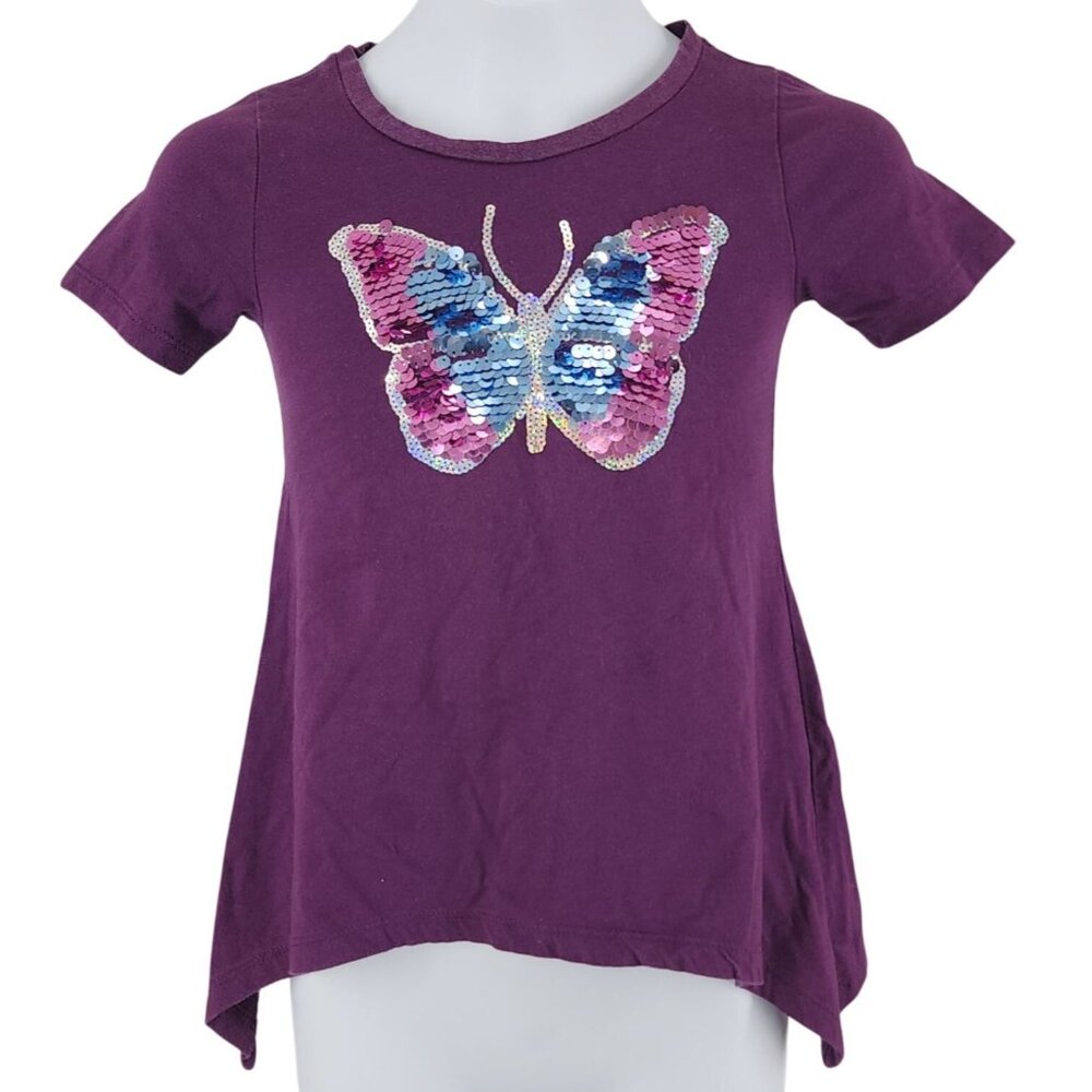 Girl's Colette Lilly Purple Sequined Butterfly T-Shirt Asymmetrical Size 6X